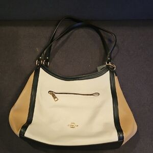 Coach Tan and White Shoulder Bag with Classic Design